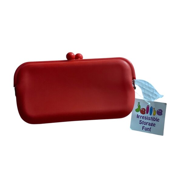 Jellie Red Silicone Clutch Wallet Ball Clasp 7.5”x 4” NEW NWT - Picture 1 of 7